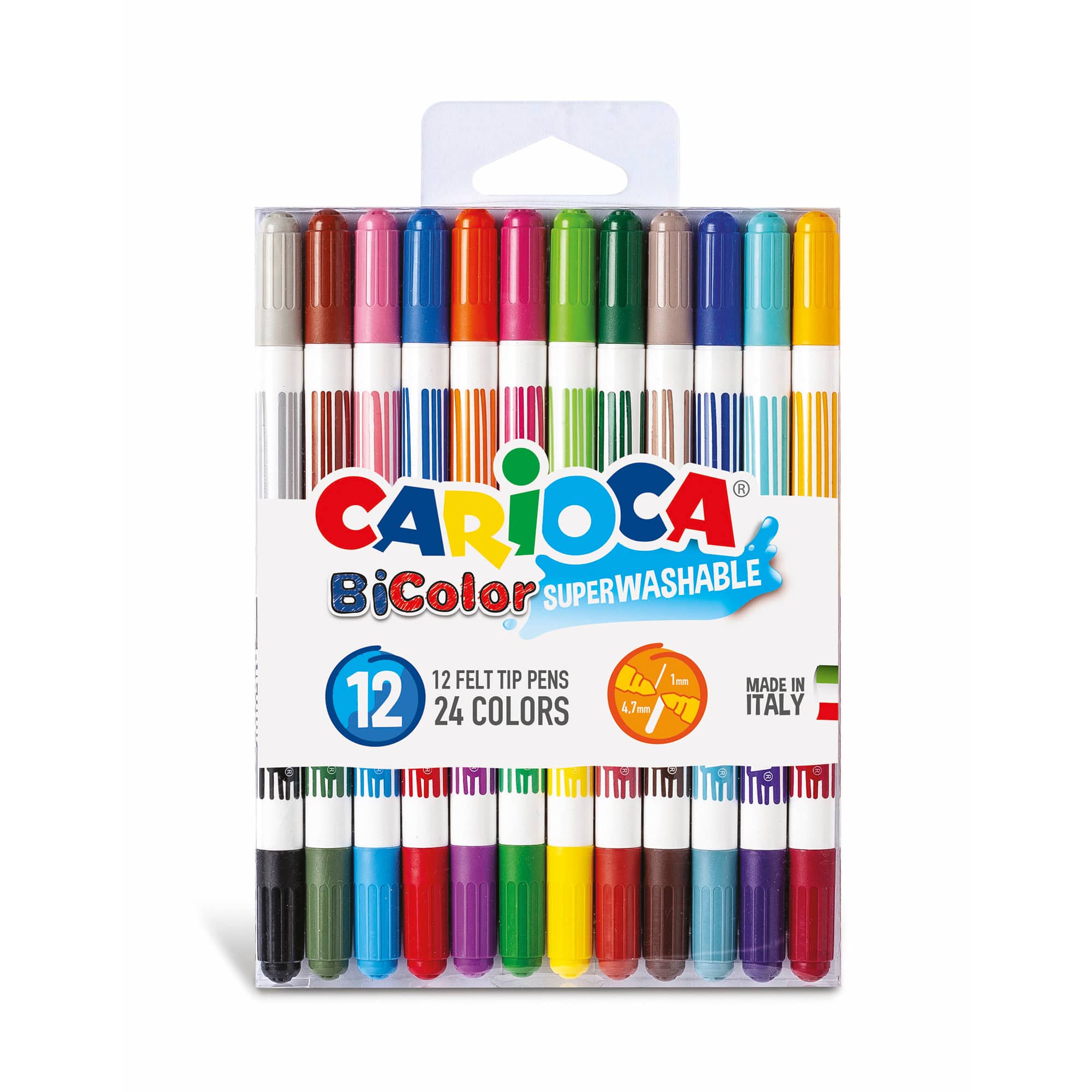 CARIOCA® 4.7mm 12 Bicolor Felt Tip Washable Pen Set